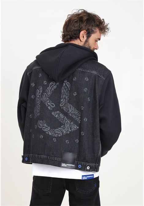 Black denim jacket for men with paisley style design KARL LAGERFELD | KL245D1400J371